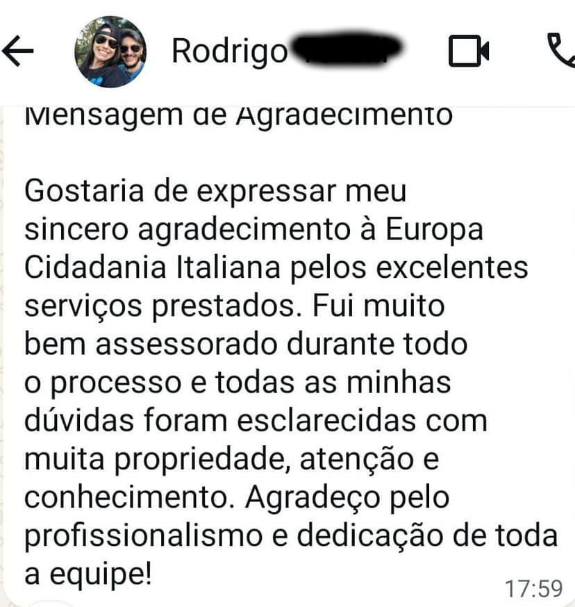Depoimento de cliente satisfeito 4 - Europa Cidadania Italiana